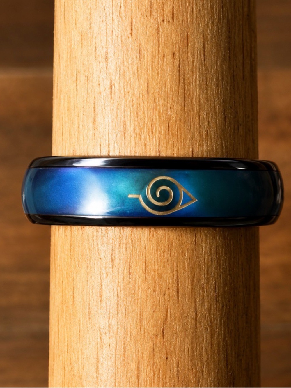 Naruto Blue Green Enamel Spiral Accent Mens Mood Ring Changes Color With Mood !